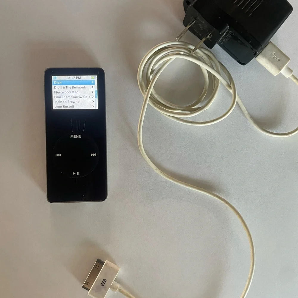 Apple Black iPod Nano Generation 1 with White 30-pin Cable - Picture 1 of 4